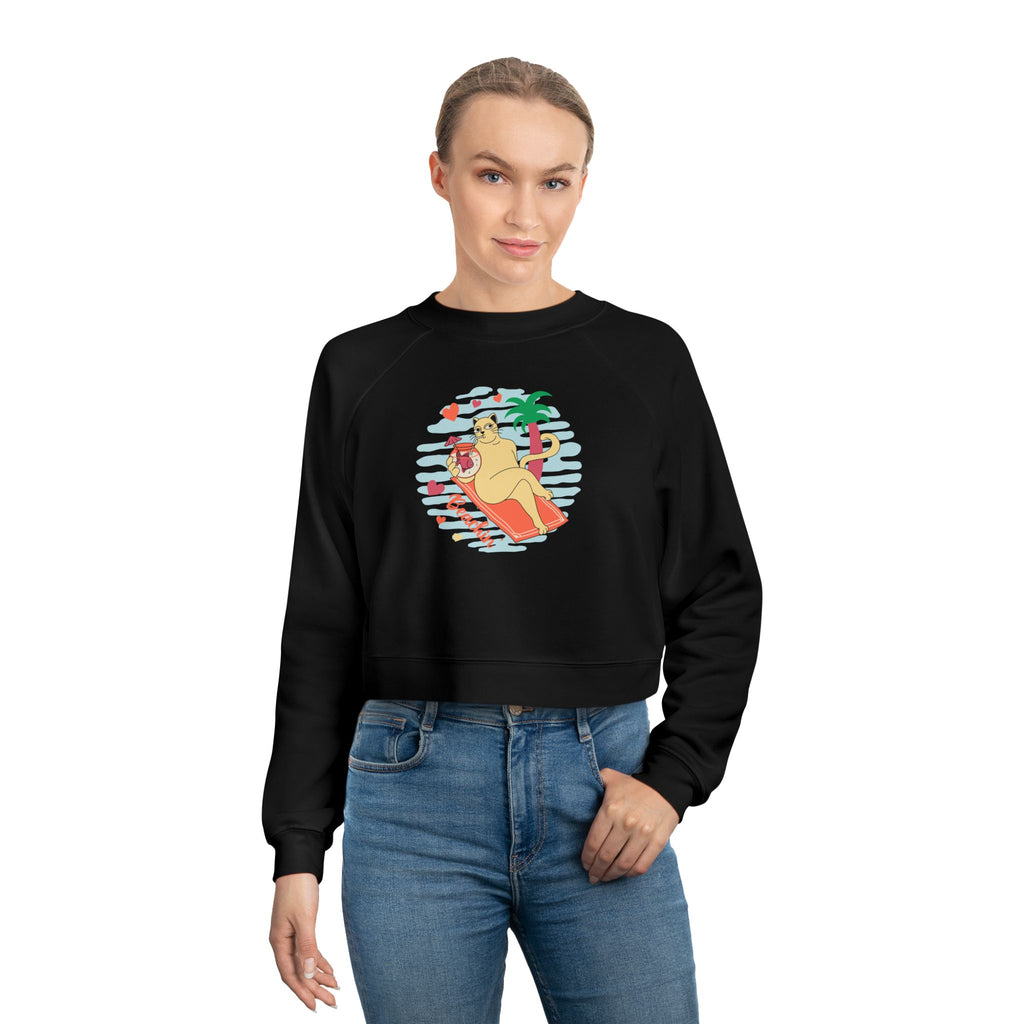 Beachin' Cat Graphic Cropped Sweatshirt
