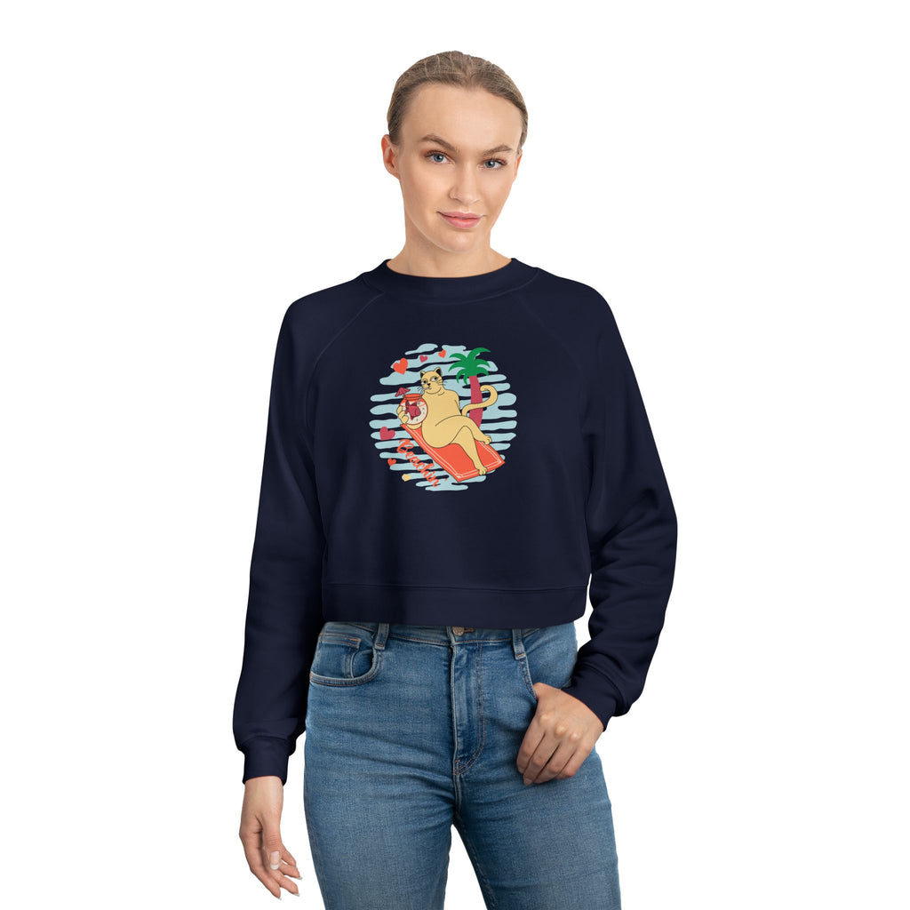 Beachin' Cat Graphic Cropped Sweatshirt