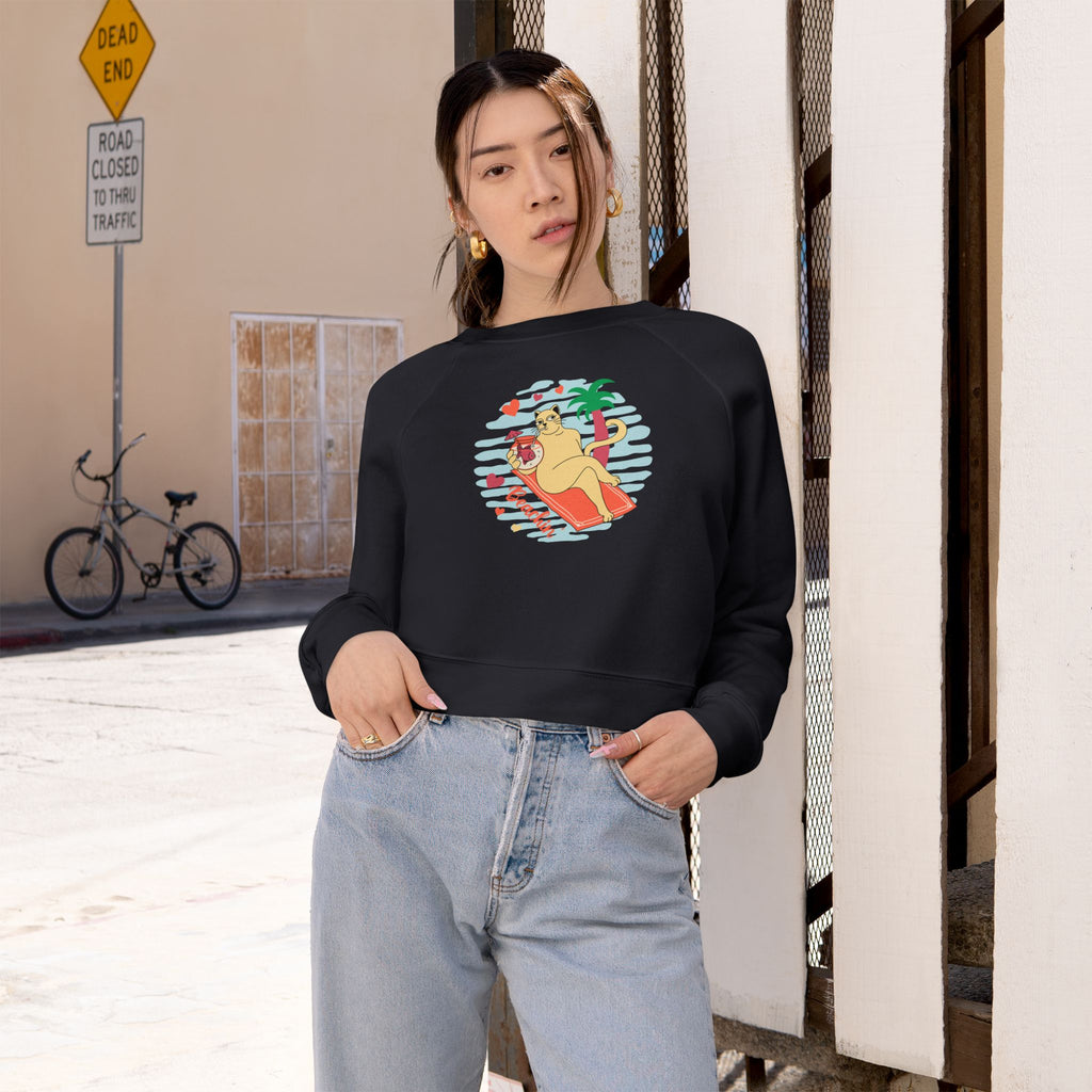 Beachin' Cat Graphic Cropped Sweatshirt