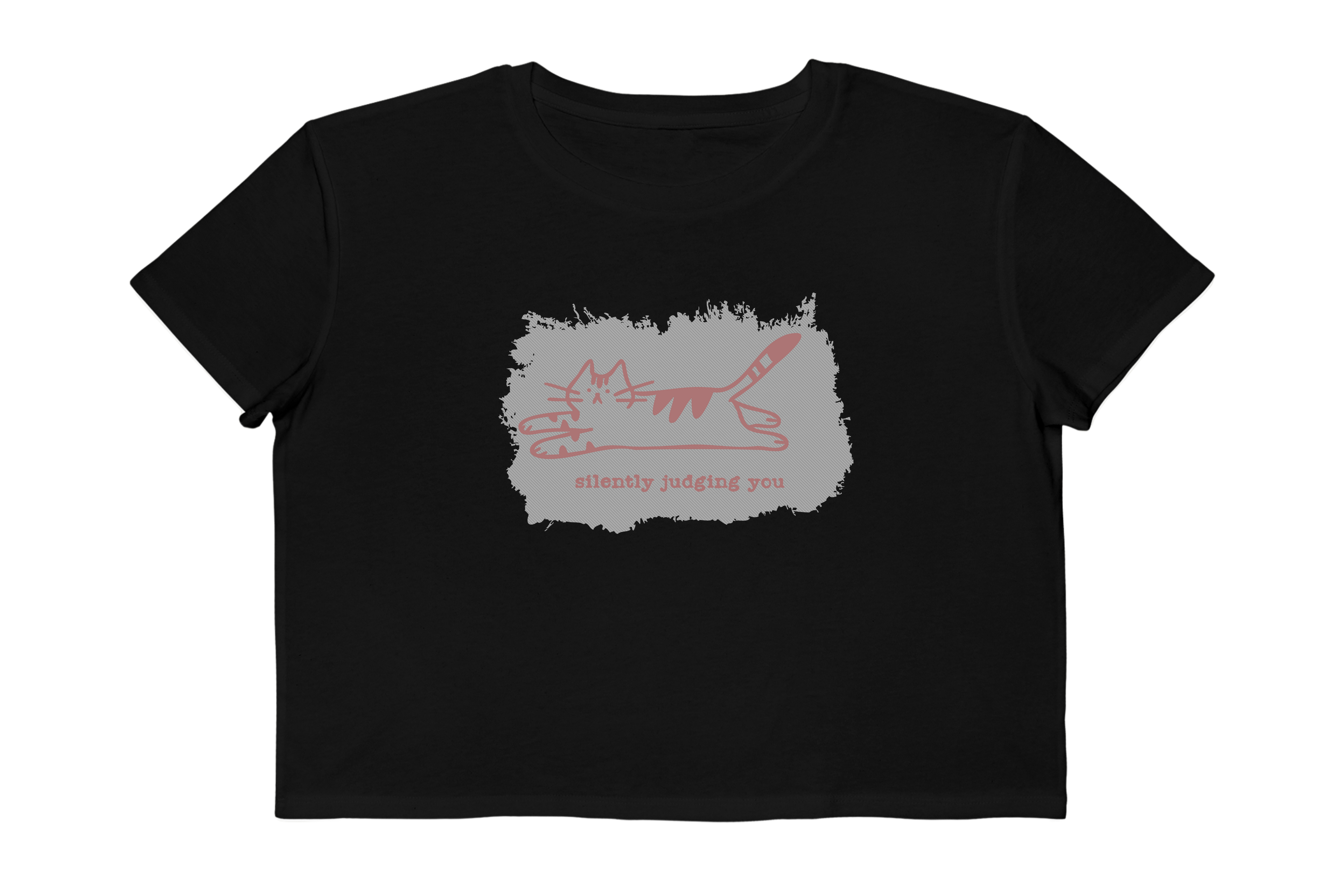 Silently Judging Cat Illustration Cropped Tee