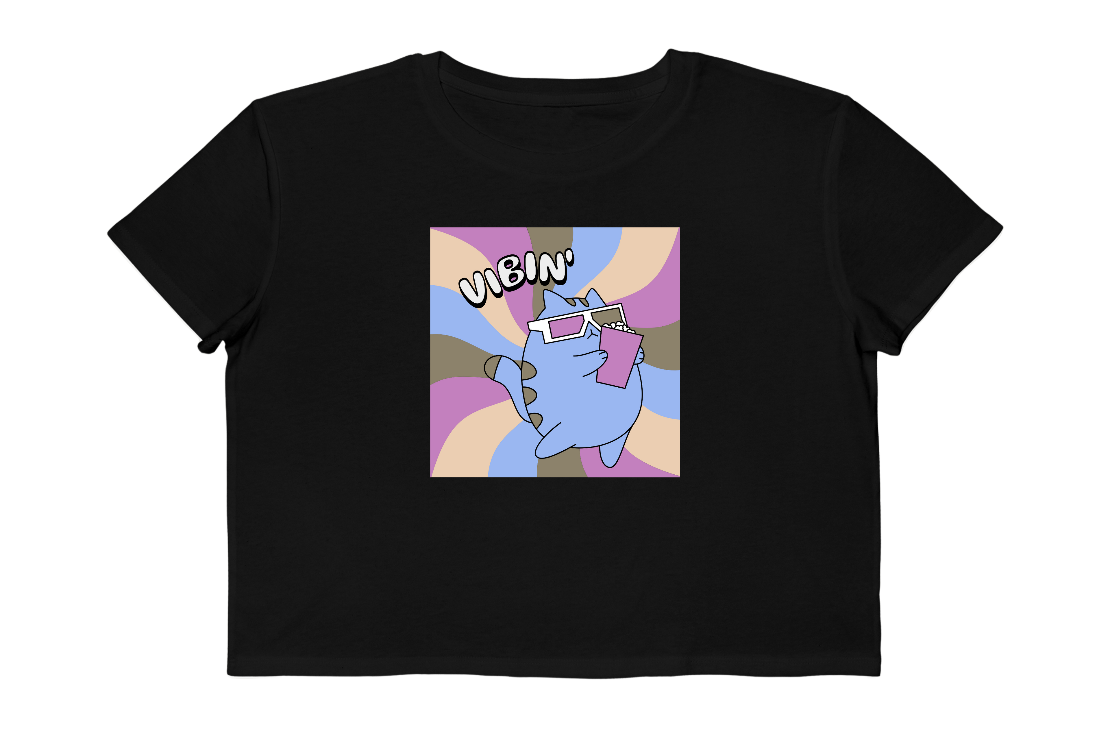 Vibin' Retro Swirl Cat Cropped Tee