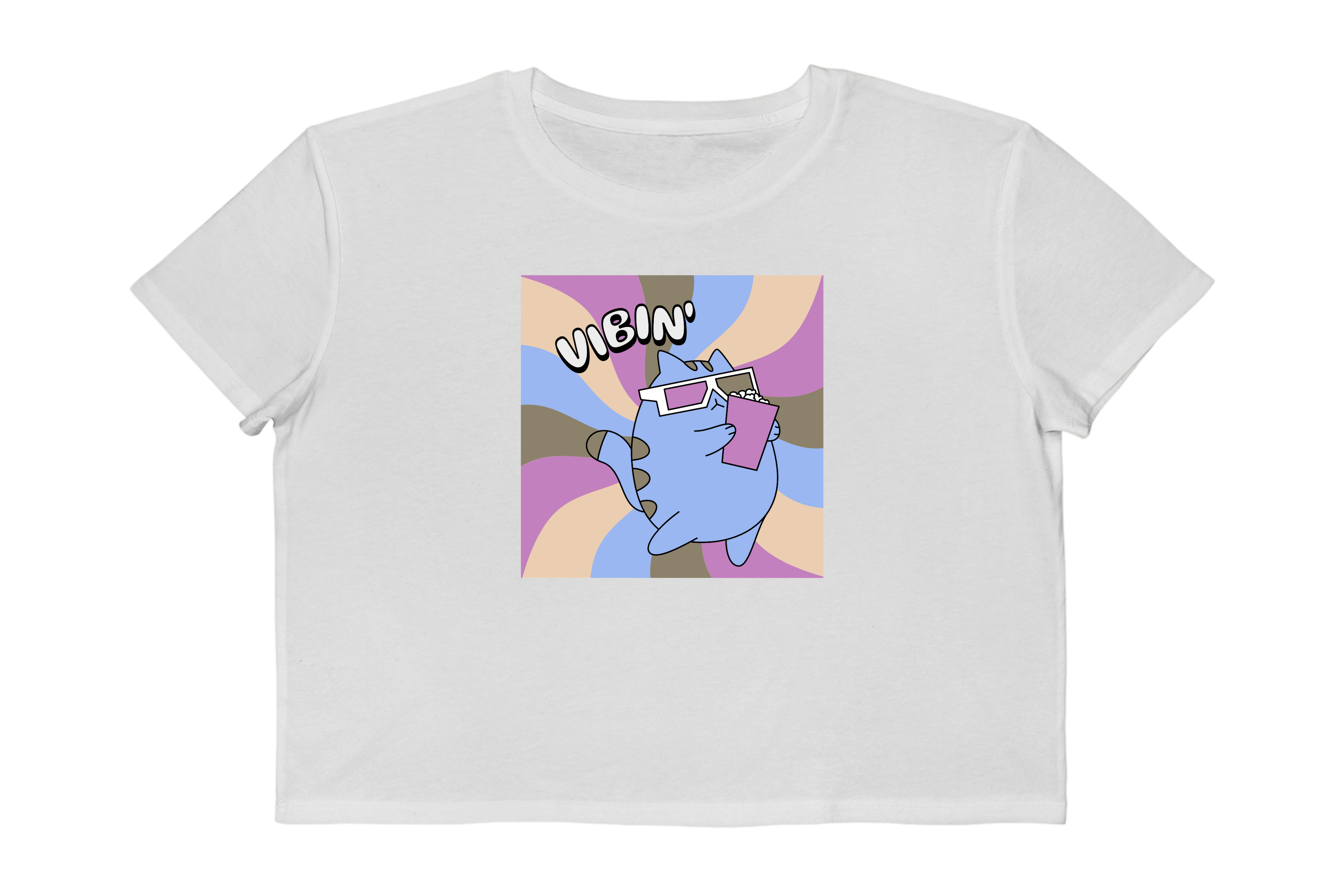 Vibin' Retro Swirl Cat Cropped Tee