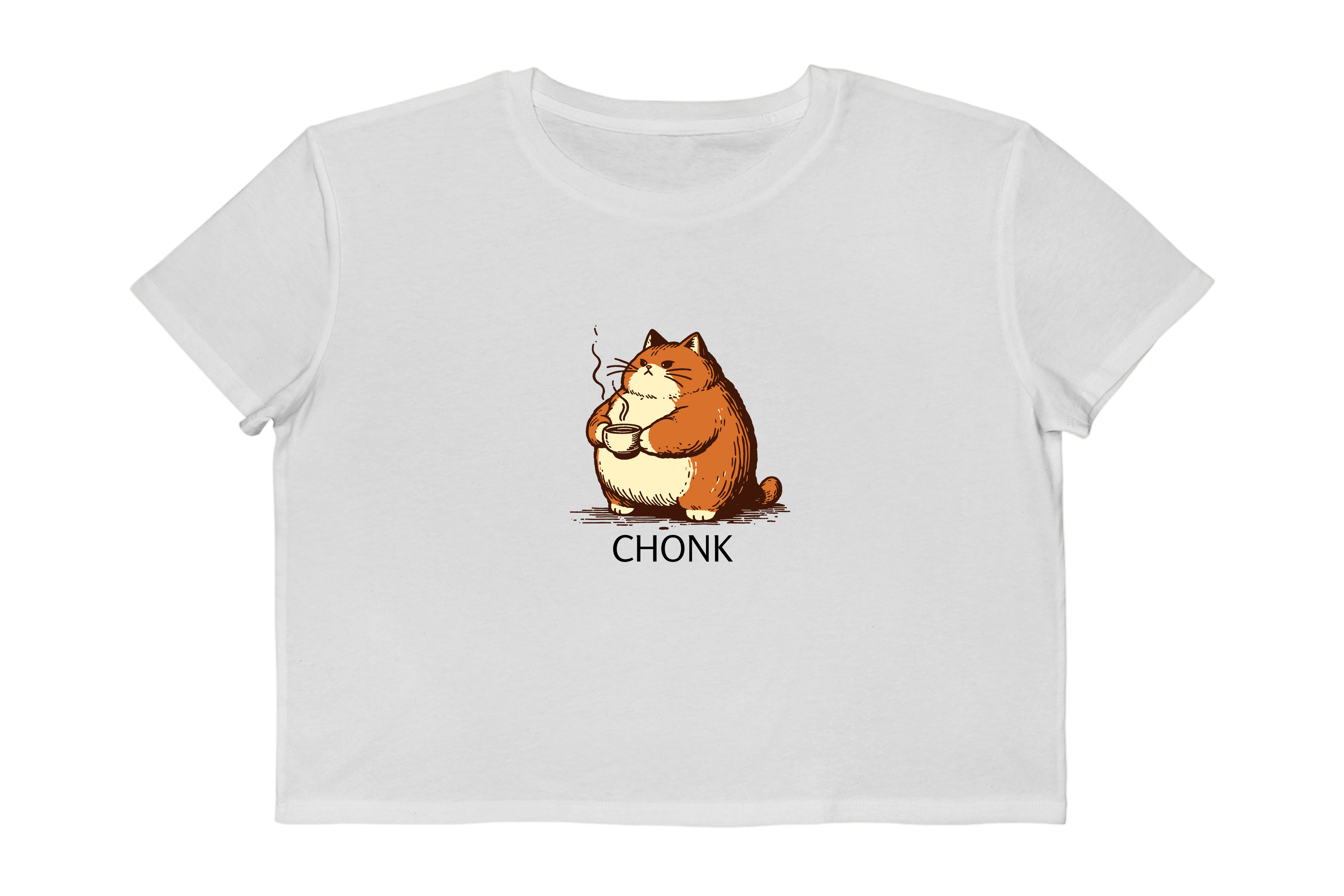 Chonk Cat Illustration Cropped Tee