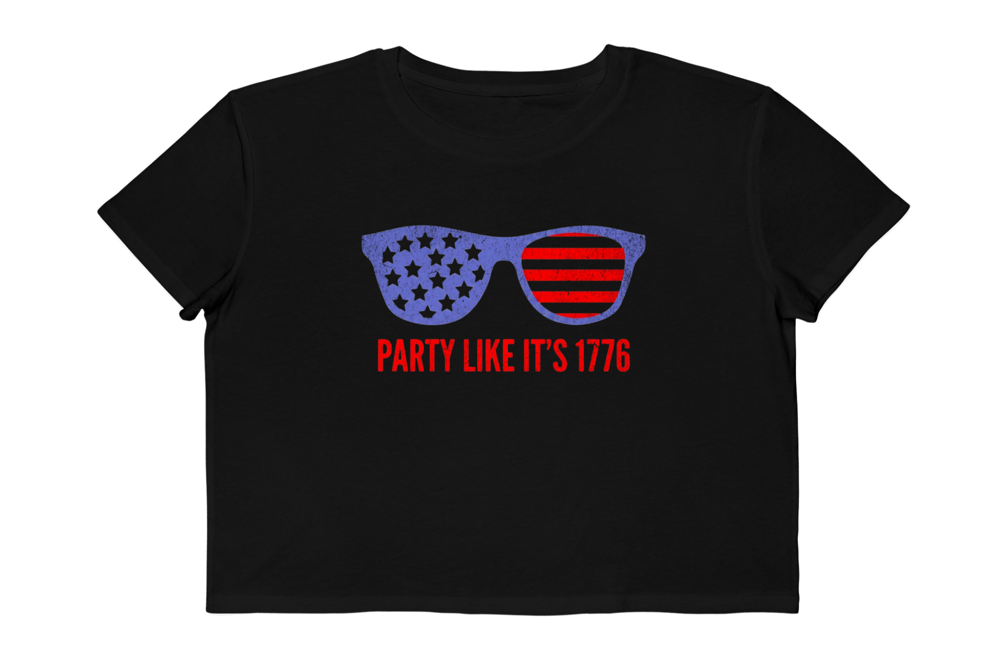 Patriotic Sunglasses Cropped Tee — "Party Like It's 1776" Women's Boxy Shirt