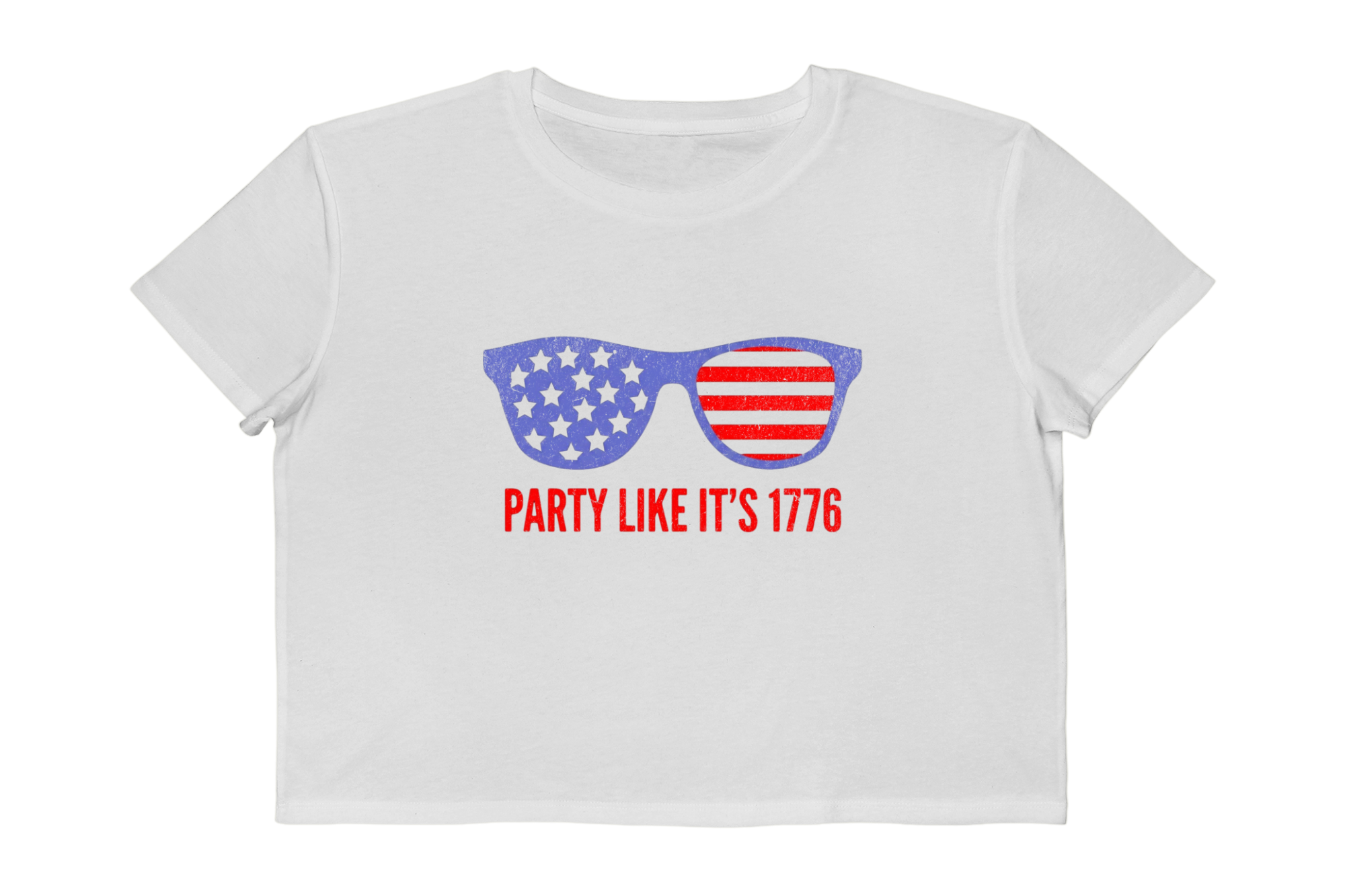 Patriotic Sunglasses Cropped Tee — "Party Like It's 1776" Women's Boxy Shirt