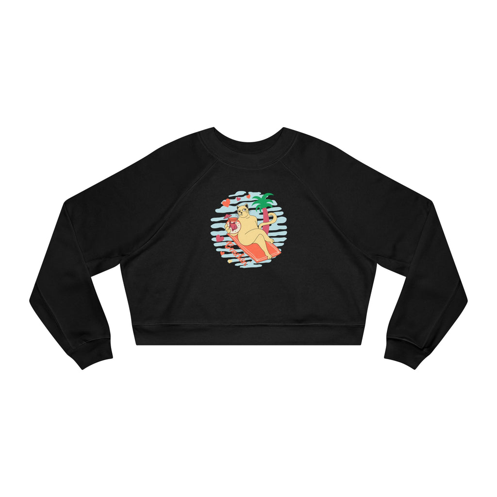 Beachin' Cat Graphic Cropped Sweatshirt