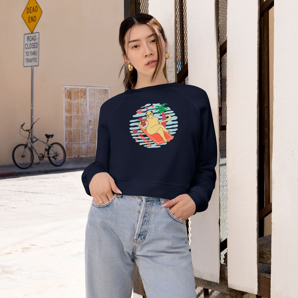 Beachin' Cat Graphic Cropped Sweatshirt