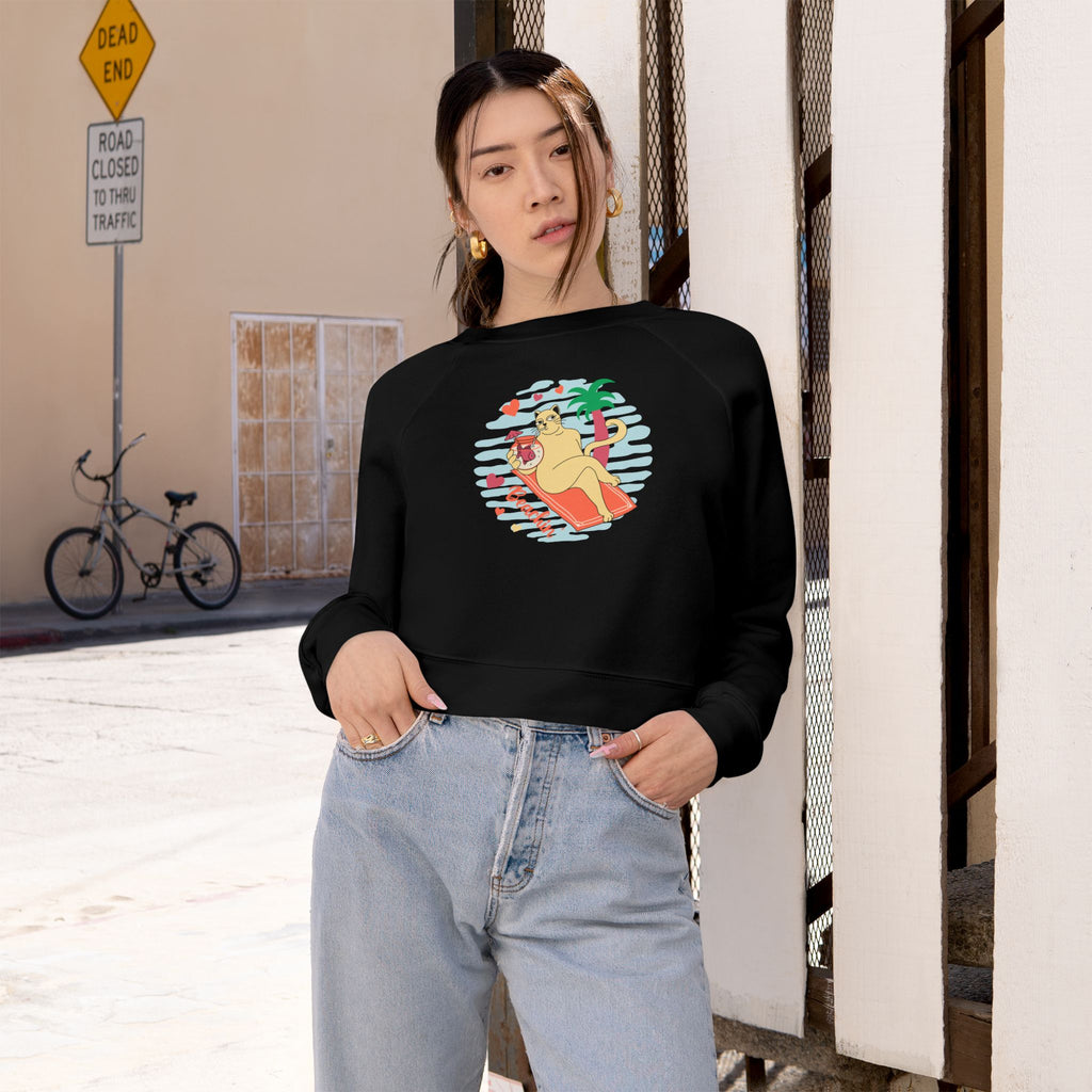 Beachin' Cat Graphic Cropped Sweatshirt