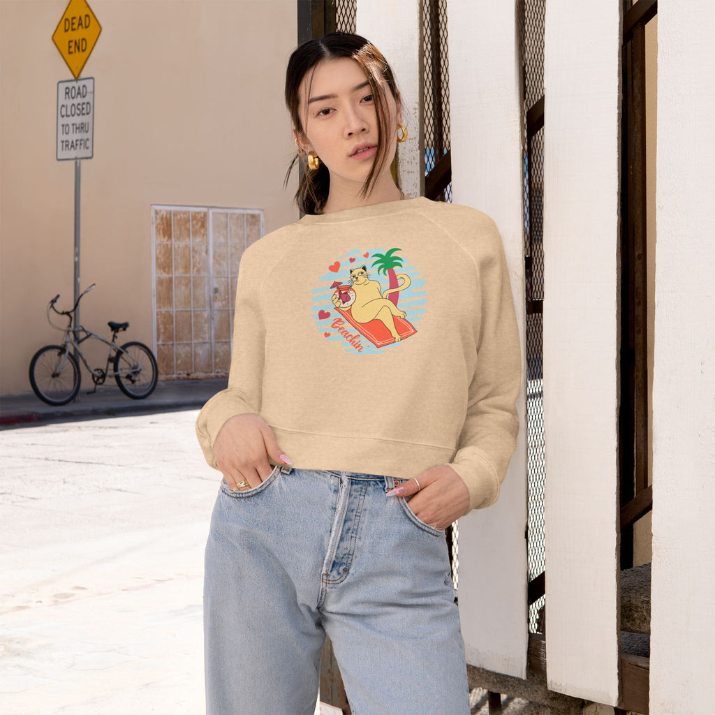 Beachin' Cat Graphic Cropped Sweatshirt