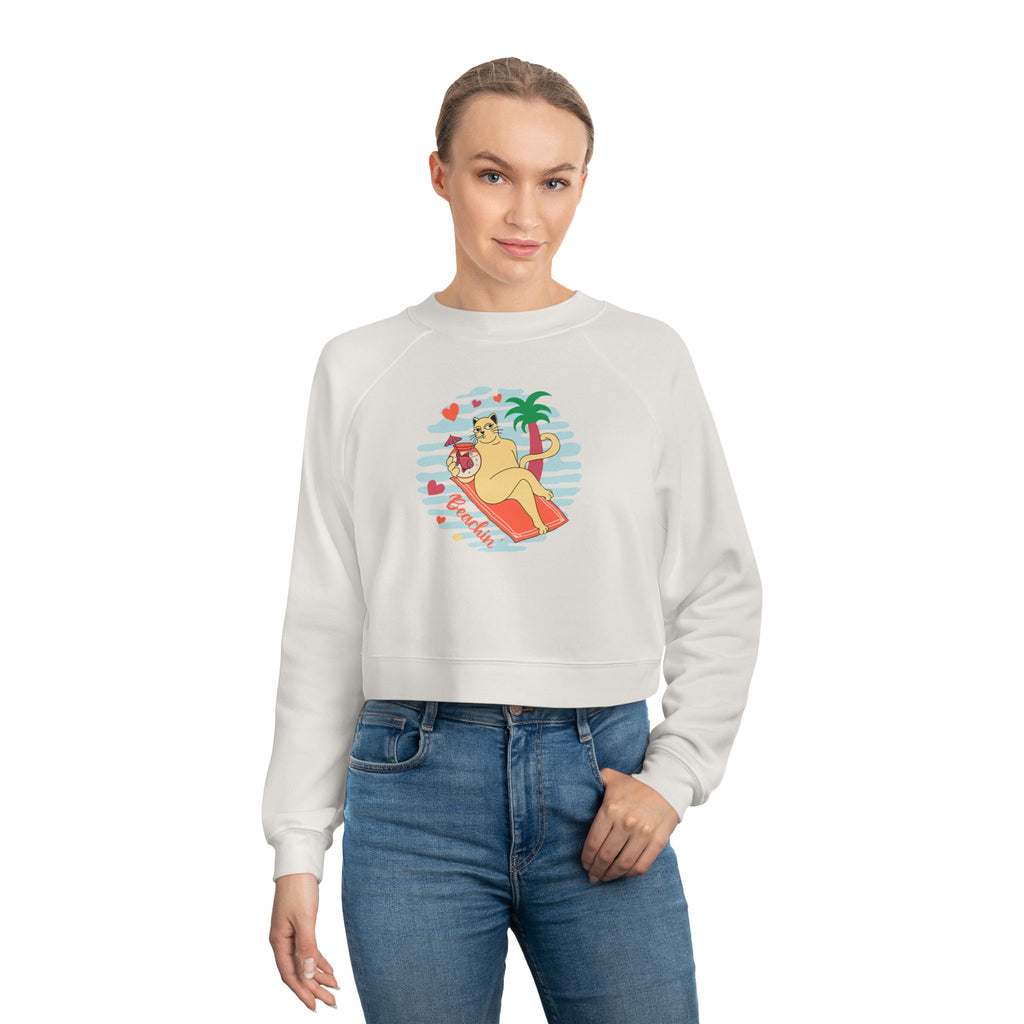 Beachin' Cat Graphic Cropped Sweatshirt