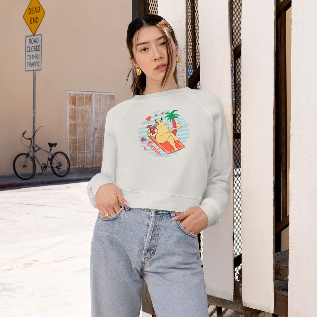 Beachin' Cat Graphic Cropped Sweatshirt